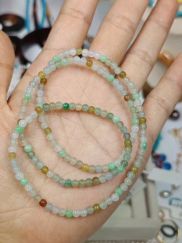 4084-卡3.3冰透缅A翡翠多宝项链/多圈，48cm