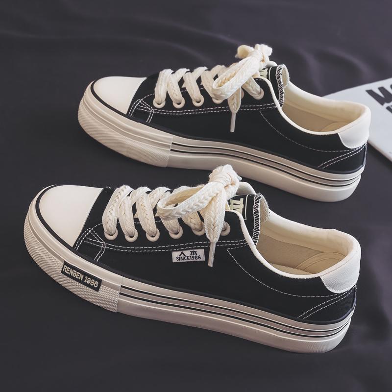 人本帆布鞋男鞋2025春秋爆款潮鞋百搭男士运动球鞋厚底休闲板鞋子