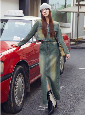 EICON SPACE春夏女士时尚休闲气质复古短款牛仔上衣/牛仔半身短裙