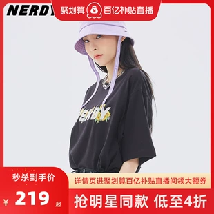 大LOGO植物花卉印花情侣高街宽松休闲短袖 NERDY2023夏季 新款 T恤女