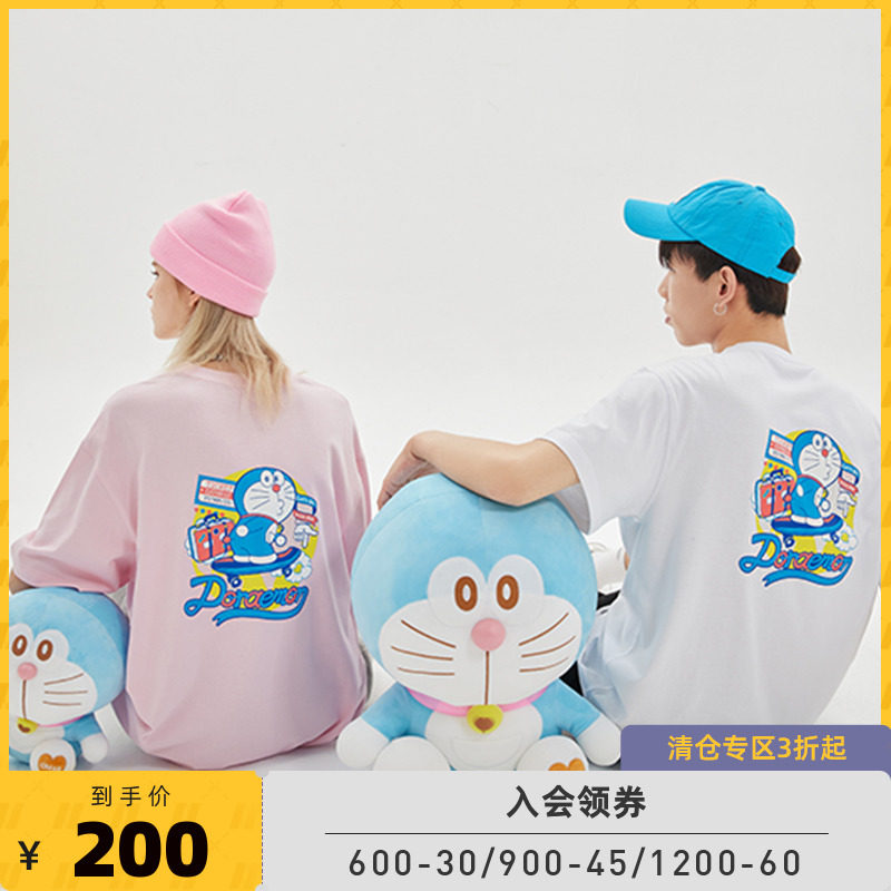 NERDY&哆啦A梦联名系列款韩国潮牌时尚图案款情侣Doraemon短袖T恤