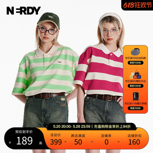 polo领情侣同款 条纹短袖 新品 NERDY2024夏装 T恤女宽松休闲上衣潮