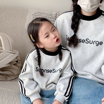 高级感亲子装一家三口加绒卫衣