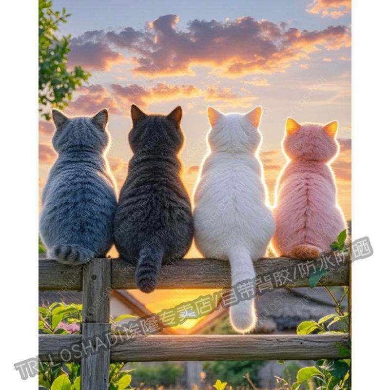 一起看夕阳的猫咪治愈海报贴画墙面门窗遮丑防水墙贴冰箱马桶贴画