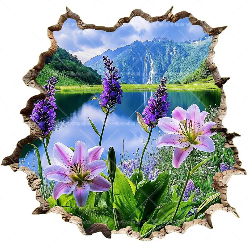 3D立体视觉唯美自然风光墙上贴画汽车遮丑贴纸冰箱马桶盖贴花