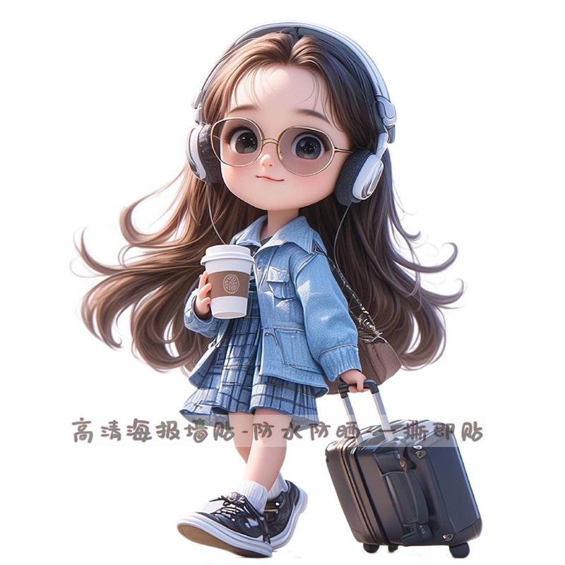 漂亮的小仙女旅行箱防水贴纸呆萌小姑娘海报墙贴女儿房遮丑装饰贴