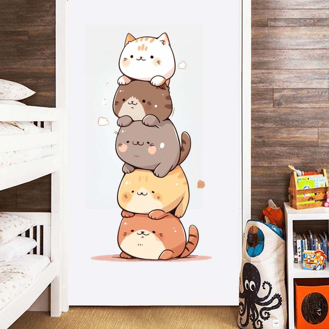 温馨可爱卡通猫咪墙贴纸儿童房卧室装饰墙纸自粘贴画墙面衣柜门贴