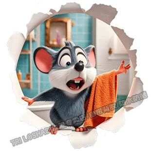 创意老鼠破洞3d视觉墙角贴纸墙上门窗装饰遮丑趣味贴纸车身马桶贴