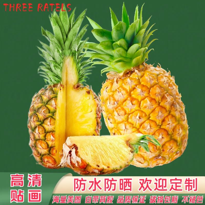 菠萝图案凤梨餐厅自贴画厨房冰箱门窗贴纸家用遮丑水果店铺装饰画图片