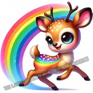彩色七彩鹿可爱贴纸墙面装饰一鹿有你吉祥装饰画汽车冰箱马桶贴纸