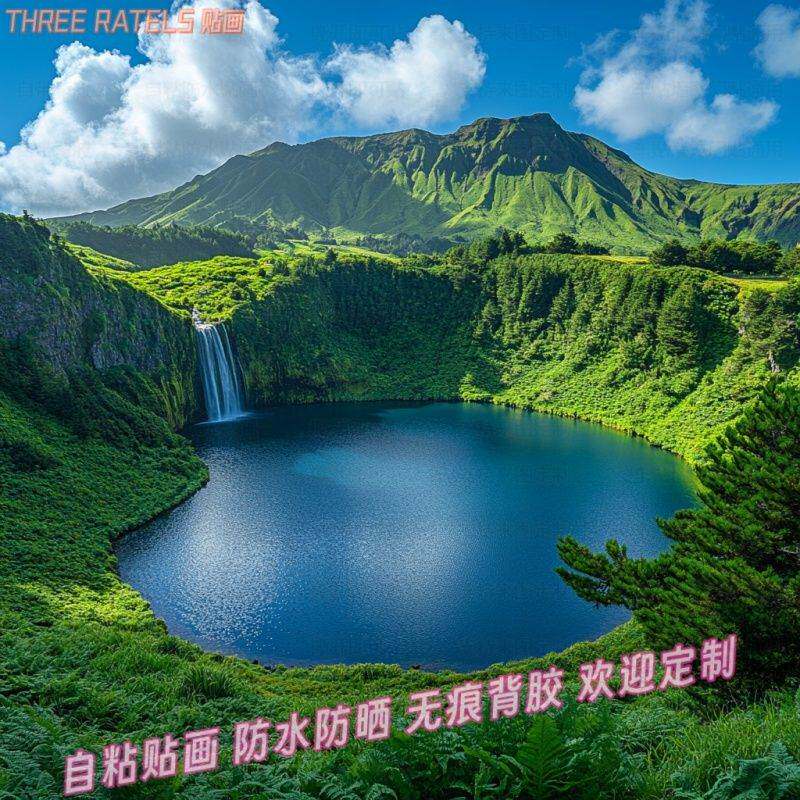 聚宝盆山水聚财源贴画门窗墙贴纸靠山图玄关背景墙贴饰自粘装饰画