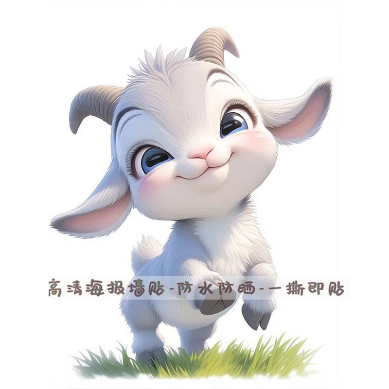 可爱萌宠小羊卡通墙贴画呆萌羊咩动物防水车贴自带背胶贴纸装饰画