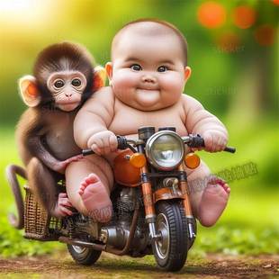 小胖墩骑车载猴子搞怪海报贴纸墙上门窗可爱和尚遮瑕自粘贴纸家用