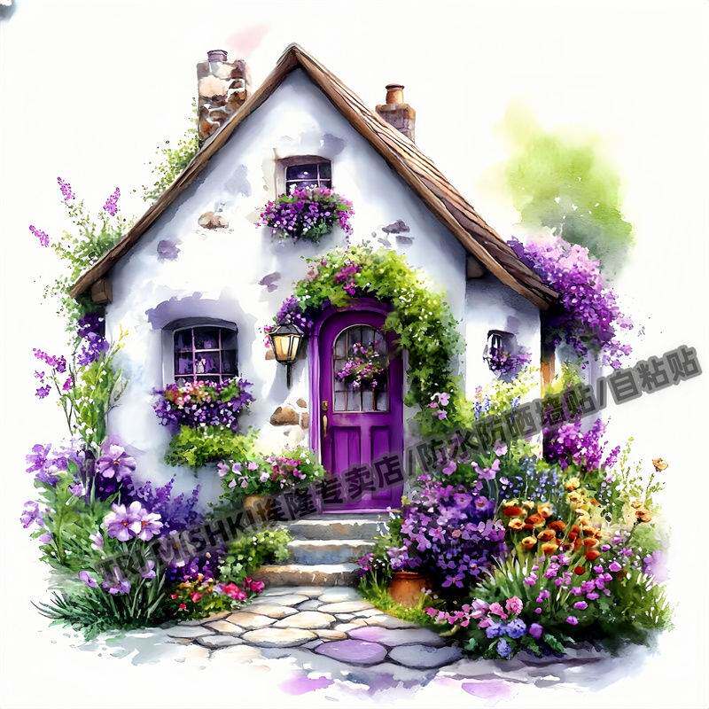 复古风彩绘的老房子墙贴纸摩托车电动车装饰贴纸冰箱马桶防水贴