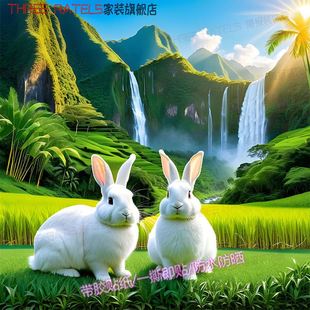 可爱白兔子彩虹贴画墙贴风景护眼贴纸门窗贴饰田园卧室画报装饰画