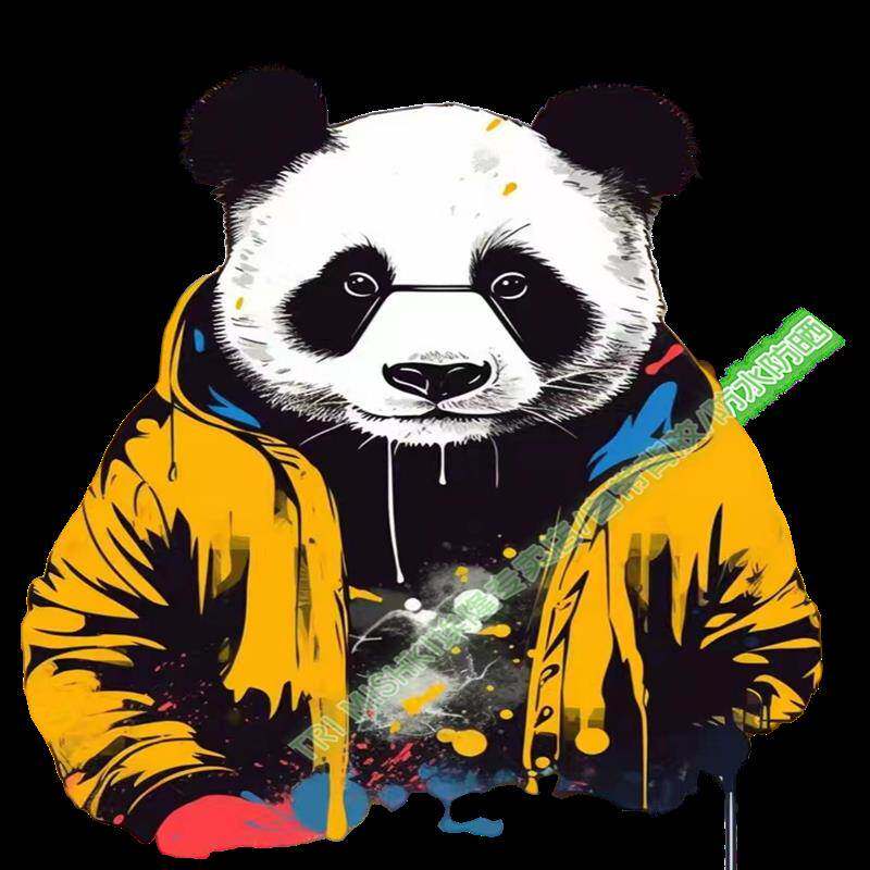 新款国潮酷炫彩绘大熊猫贴纸冰箱马桶防水贴纸行李箱电脑贴自粘贴