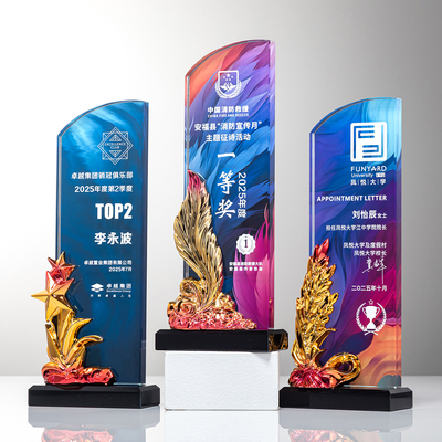 新款创意五角星水晶奖杯定制年会优秀员工经销商供应商合作伙伴奖牌匾特殊贡献功勋风雨同舟周年纪念奖品