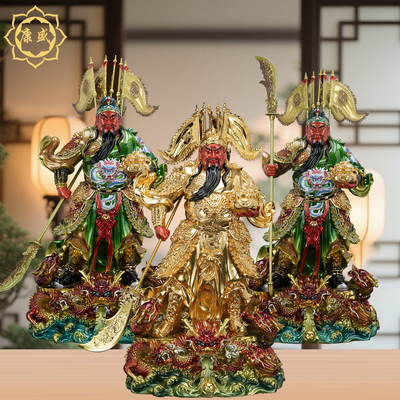 关公神像铜贴金九龙关公神像武财神关二爷家用供奉关圣帝君摆件
