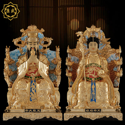 玉帝王母神像台湾全铜鎏金