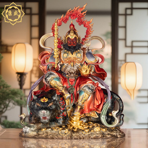 武财神赵公明神像黑虎赵玄坛摆件中路财神赵元帅骑虎铜像招财家用
