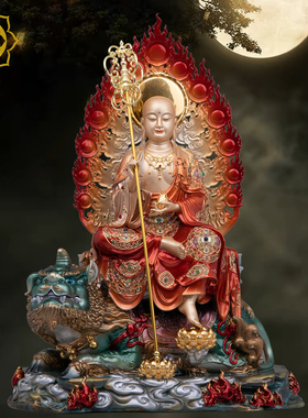地藏王佛像大愿地藏王菩萨铜彩绘谛听坐骑地藏王佛堂寺庙家用摆件