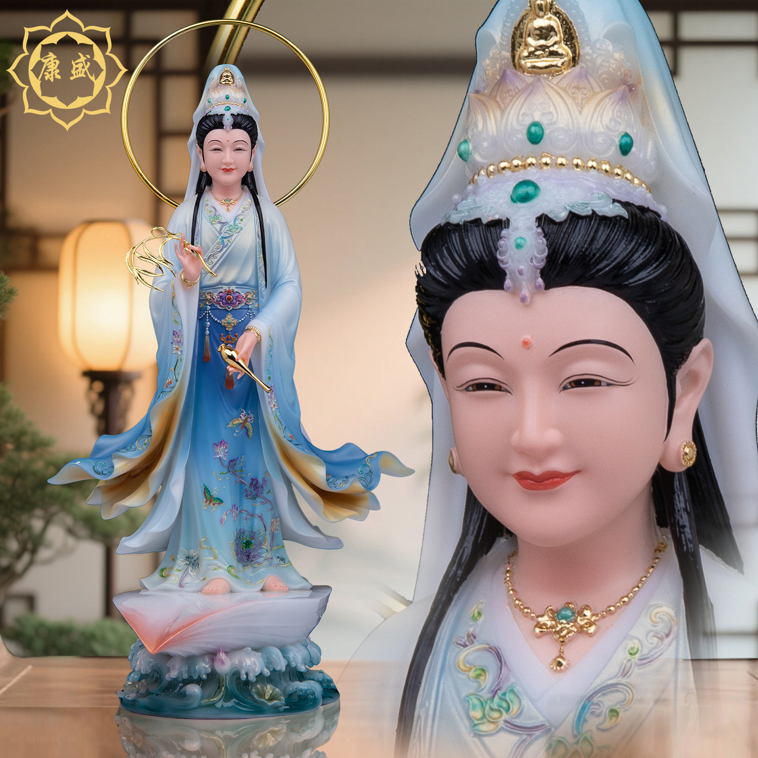 观音菩萨佛像汉白玉一叶观音大慈大悲南海观世音佛像家用供奉摆件