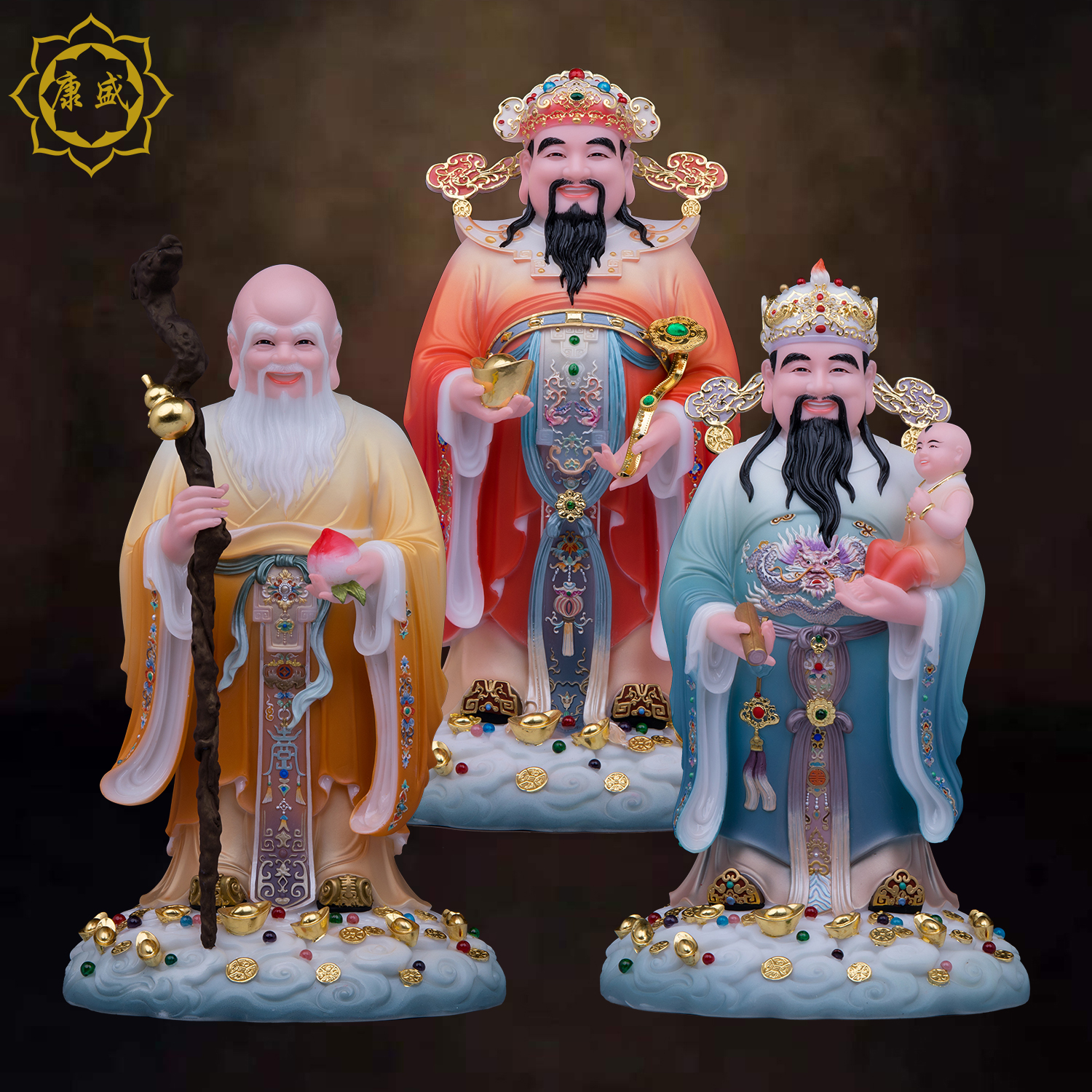 福禄寿三星摆件汉白玉家用摆件