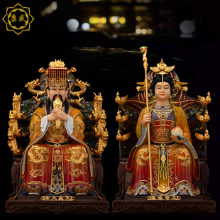 台湾黄铜彩绘玉帝王母佛像玉皇大帝王母娘娘神像祝福家用供奉摆件