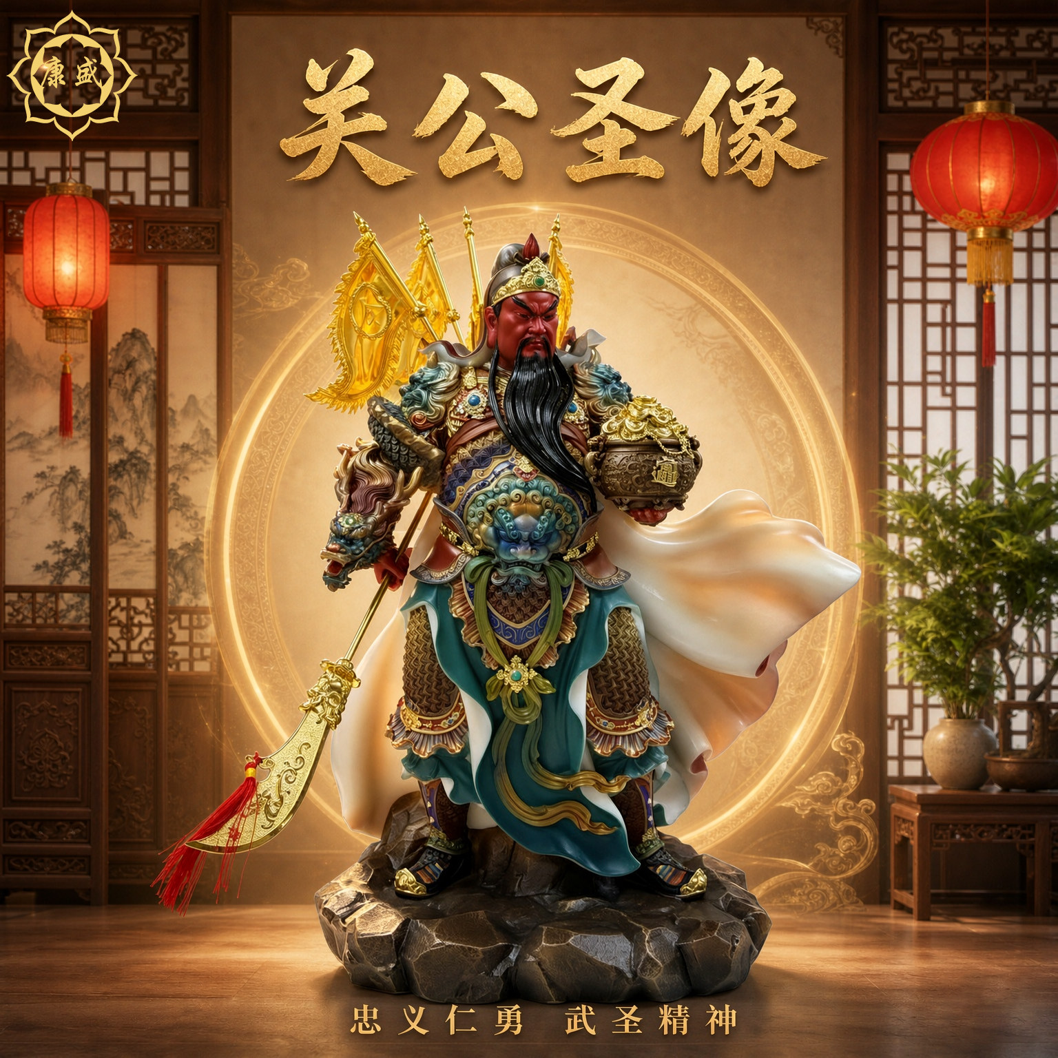 关公神像汉白玉文武聚宝站武财神关二爷关公铜像公司店铺供奉摆件
