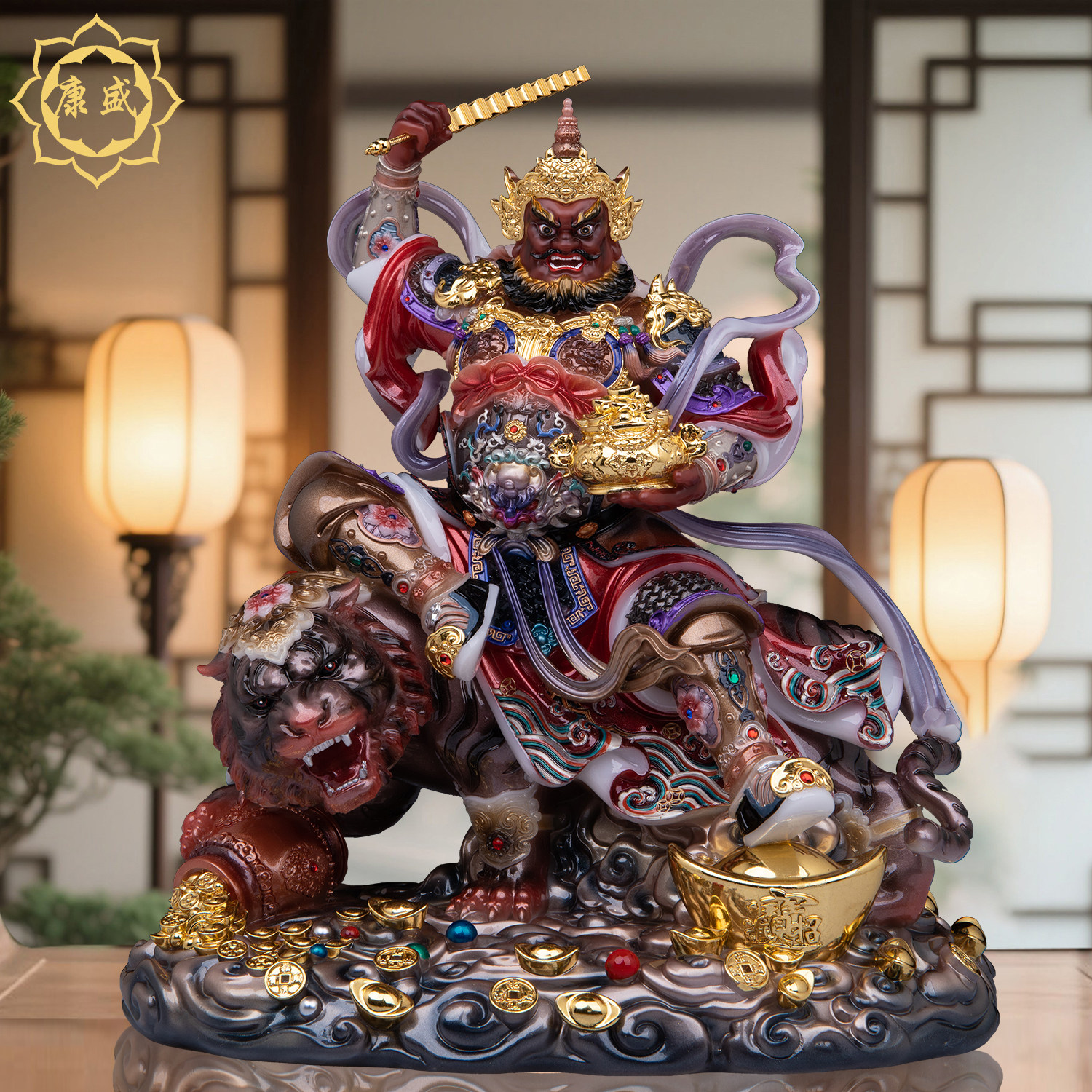 武财神赵公明神像黑虎赵玄坛赵元帅佛堂供奉五路财神爷家用摆件