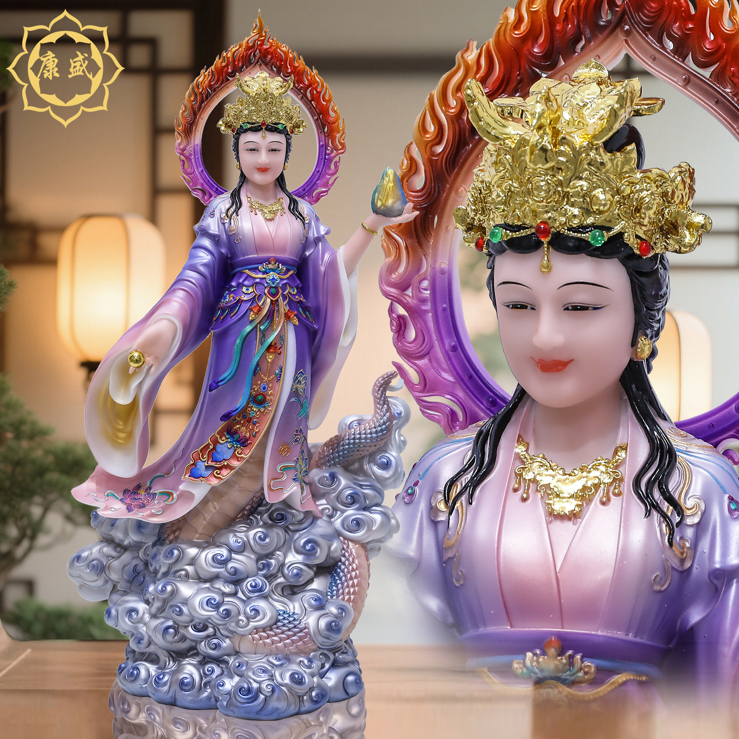 新品女娲娘娘神像汉白玉大帝之母传世女神女娲补天家用供奉摆件