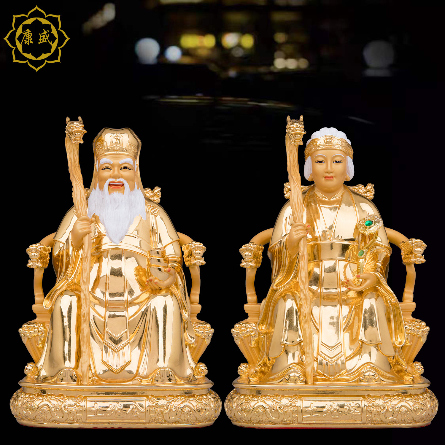 土地公婆神像土地爷土地奶奶福德正神佛像台湾铜贴真金家用摆件