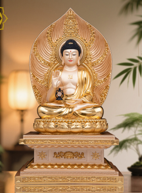 燃灯古佛佛像金刚座禅定光如来佛释迦三世佛树脂贴金家用供奉摆件