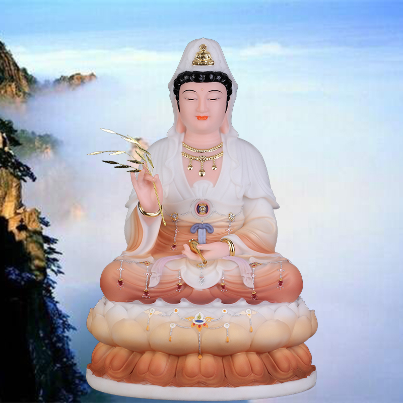 汉白玉观音菩萨佛像坐莲花观世音菩萨观音娘娘居家桌面摆件