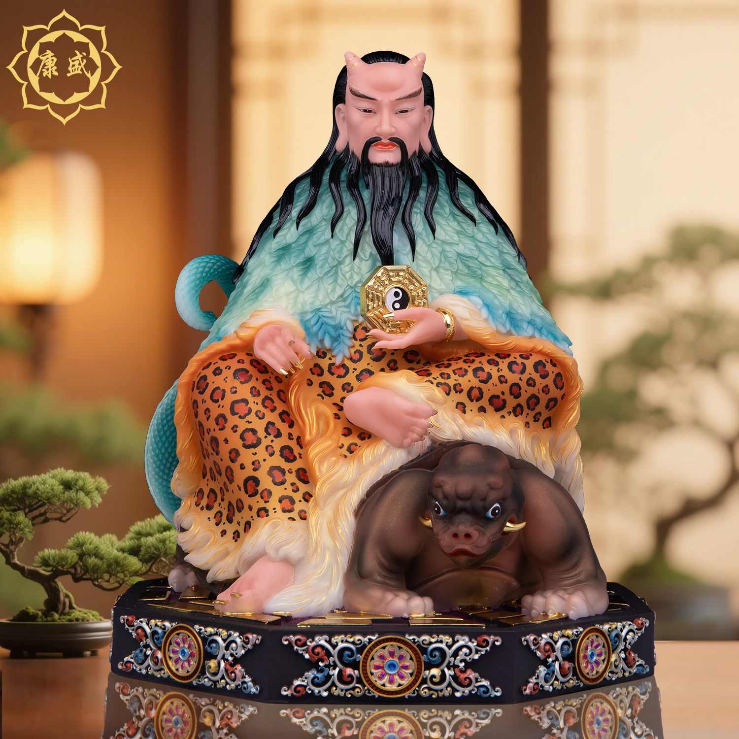 伏羲大帝神像汉白玉彩绘伏羲像三皇人文始祖八卦祖师家用供奉摆件
