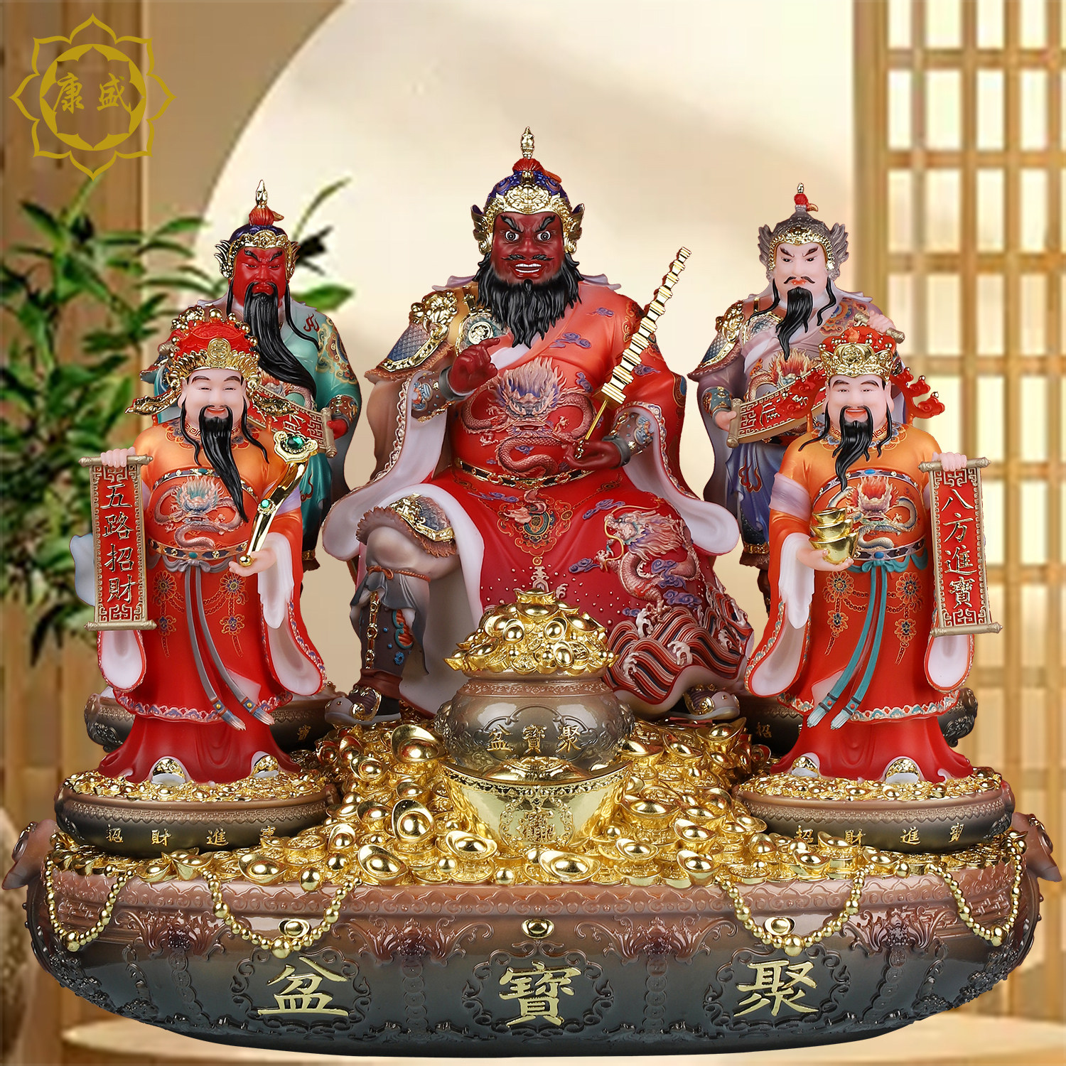 五路财神神像聚宝盆赵公明比干范蠡关公王亥神佛像供奉中式摆件