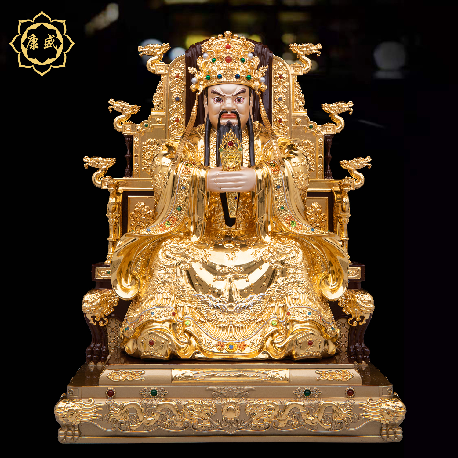 广济龙王菩萨佛像台湾铜贴金五台/山龙王爷家用供奉贴金摆件中式