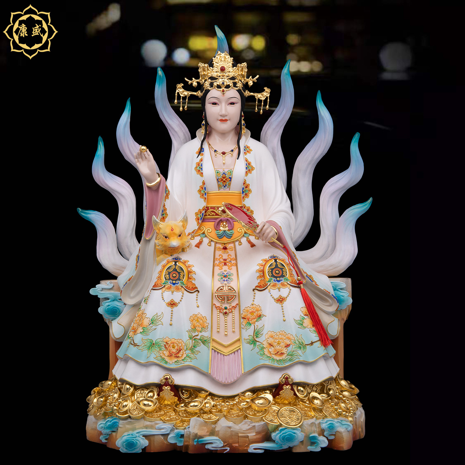 九尾娘娘神像九姑娘全铜青丘妲己女帝君女狐家居客厅工艺装饰摆件