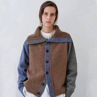 nothing written羊毛针织开衫女2025冬季新款moondal拼色加厚毛衣