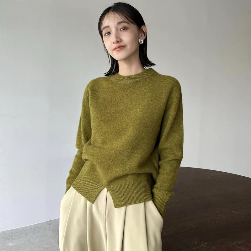 nothing written羊毛毛衣女秋冬圆领开衫加长叠层袖保暖针织衫