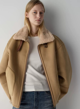 nothing written毛呢大衣女25冬新款facade pattern加绒皮衣外套