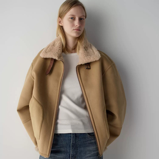 nothing written毛呢大衣女25冬新款facade pattern加绒皮衣外套