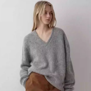 facade pattern羊驼毛V领针织衫女25秋冬nothing written羊毛毛衣