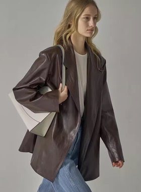 FACADE PATTERN中长皮衣外套女春秋nothing written西装机车夹克