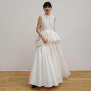 etretokyo花苞连衣裙女春夏时髦云朵a字无袖中长裙显瘦过膝长裙子