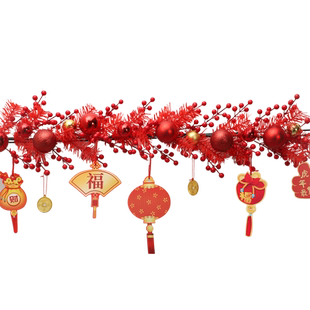 新年红色中国风2026过年挂件春节元旦藤条扶梯装饰品酒店橱窗布置
