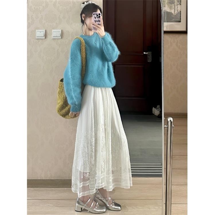 ROUMIKL慵懒风穿搭法式小资套装裙女秋冬蕾丝半身裙针织毛衣绝美