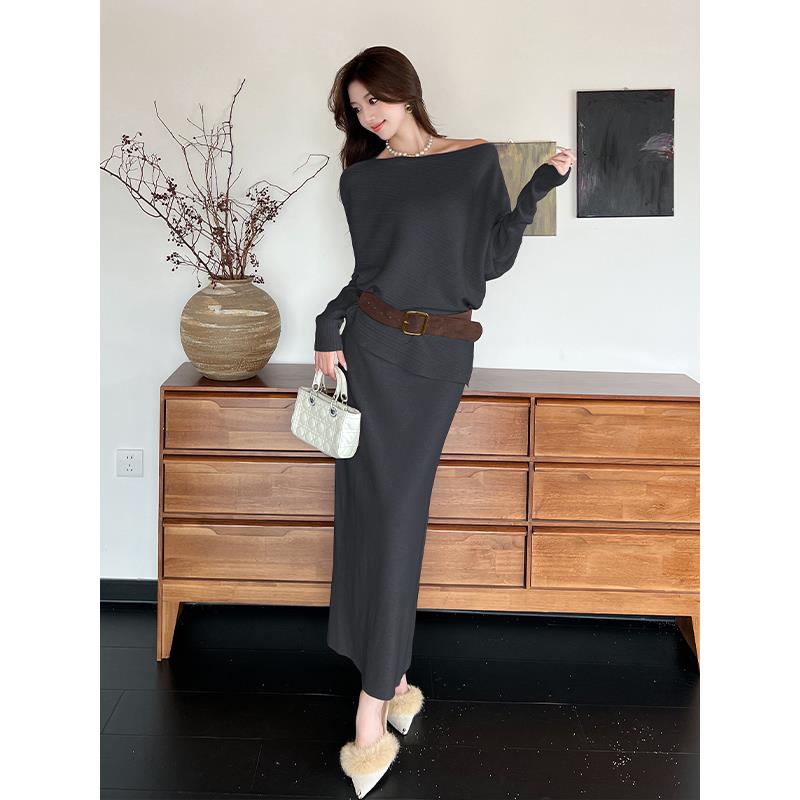 ROUMIKL韩系慵懒风穿搭巨好看套装裙女秋冬松弛感纯欲针织衫半身