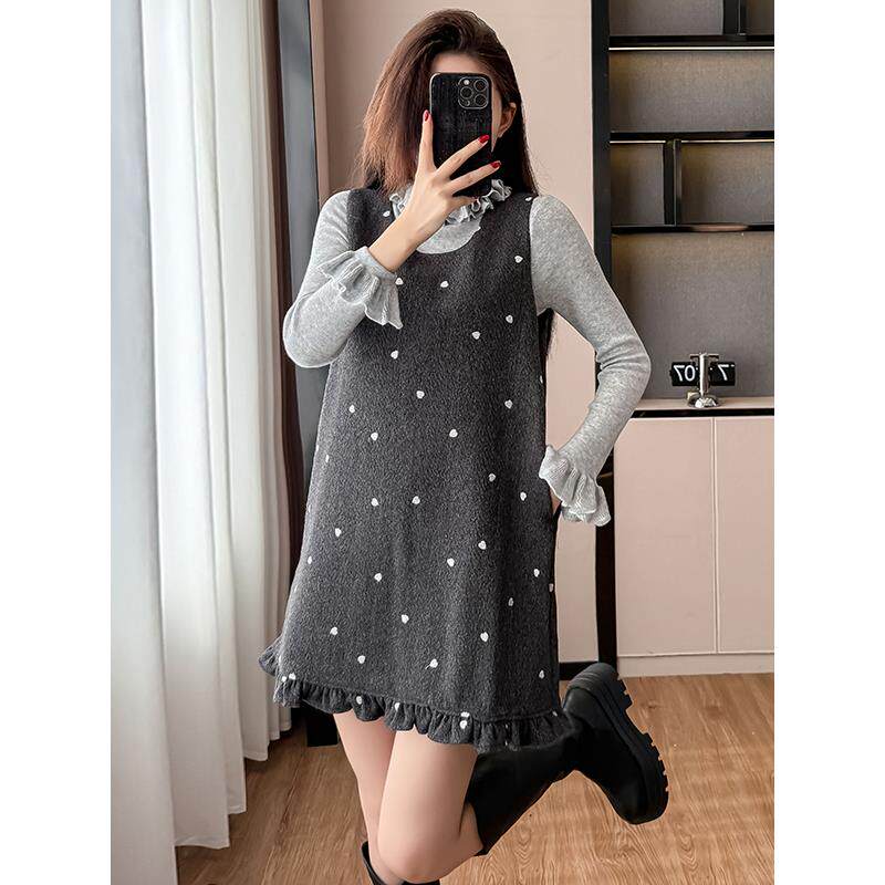 ROUMIKL小个子韩系千金风穿搭一整套女秋冬无袖背心裙针织打底两