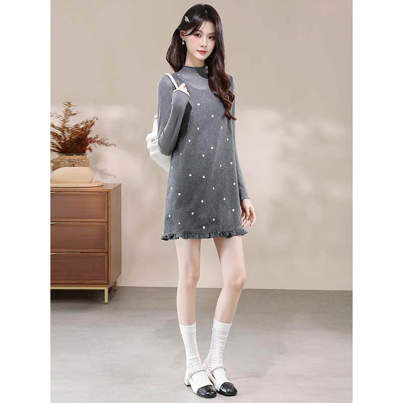 ROUMIKL法式木耳边长袖针织衫女秋季内搭打底毛衣无袖背心裙子两